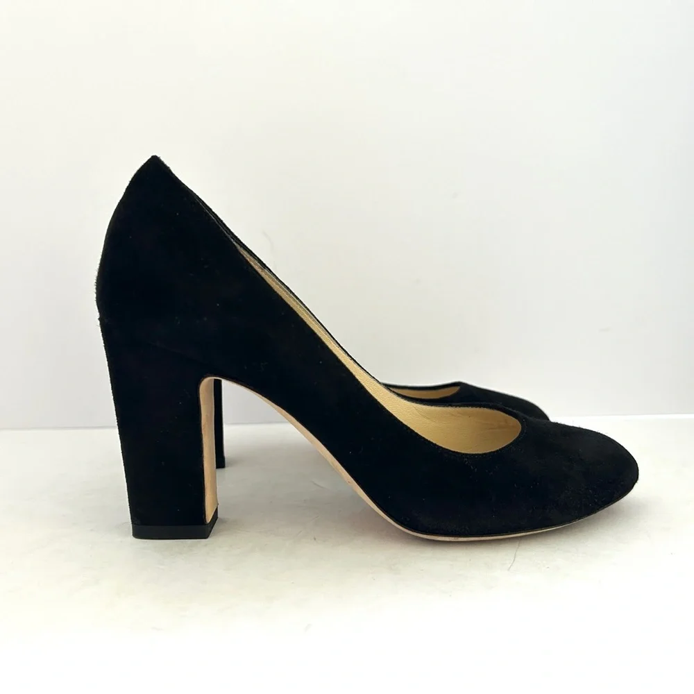 Jimmy Choo Billie Suede Pumps Block Heel Round Toe Minimalist Size US 5 EU 35 - Picture 5 of 14